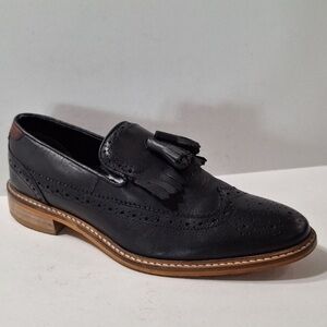 ASOS DESIGN Brogue Loafers Black Leather Wing Tip With Tassels Shoes Size 7